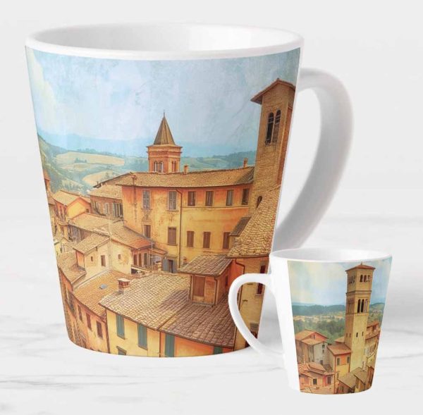 Tuscan Hill Town Scene Latte Mug